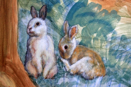 peinture murail, détail avec lapins                    